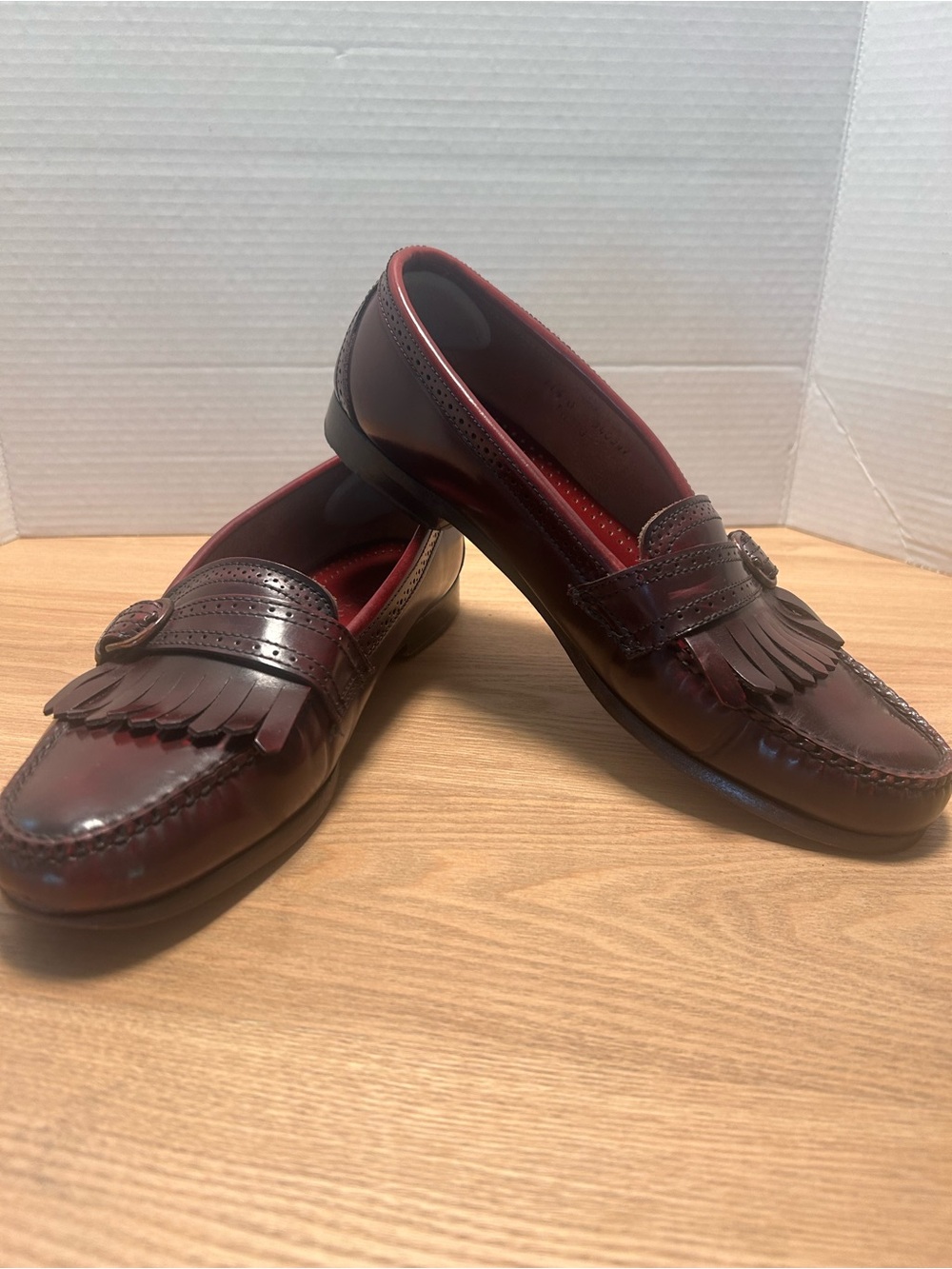 COLE HAAN Men's Kiltie Penny Loafers in Burgundy Leather with Buckle